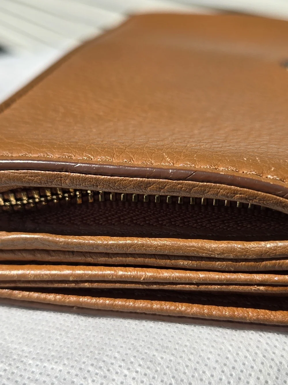GUC Cole Haan Brown Pebbled Leather Wallet Clutch with Silver Logo